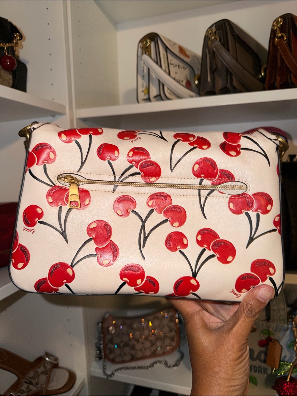 Coach Soft Tabby Leather Shoulder Bag in Cherry Print Chalk Red CA110 Preowned - Picture 6 of 14